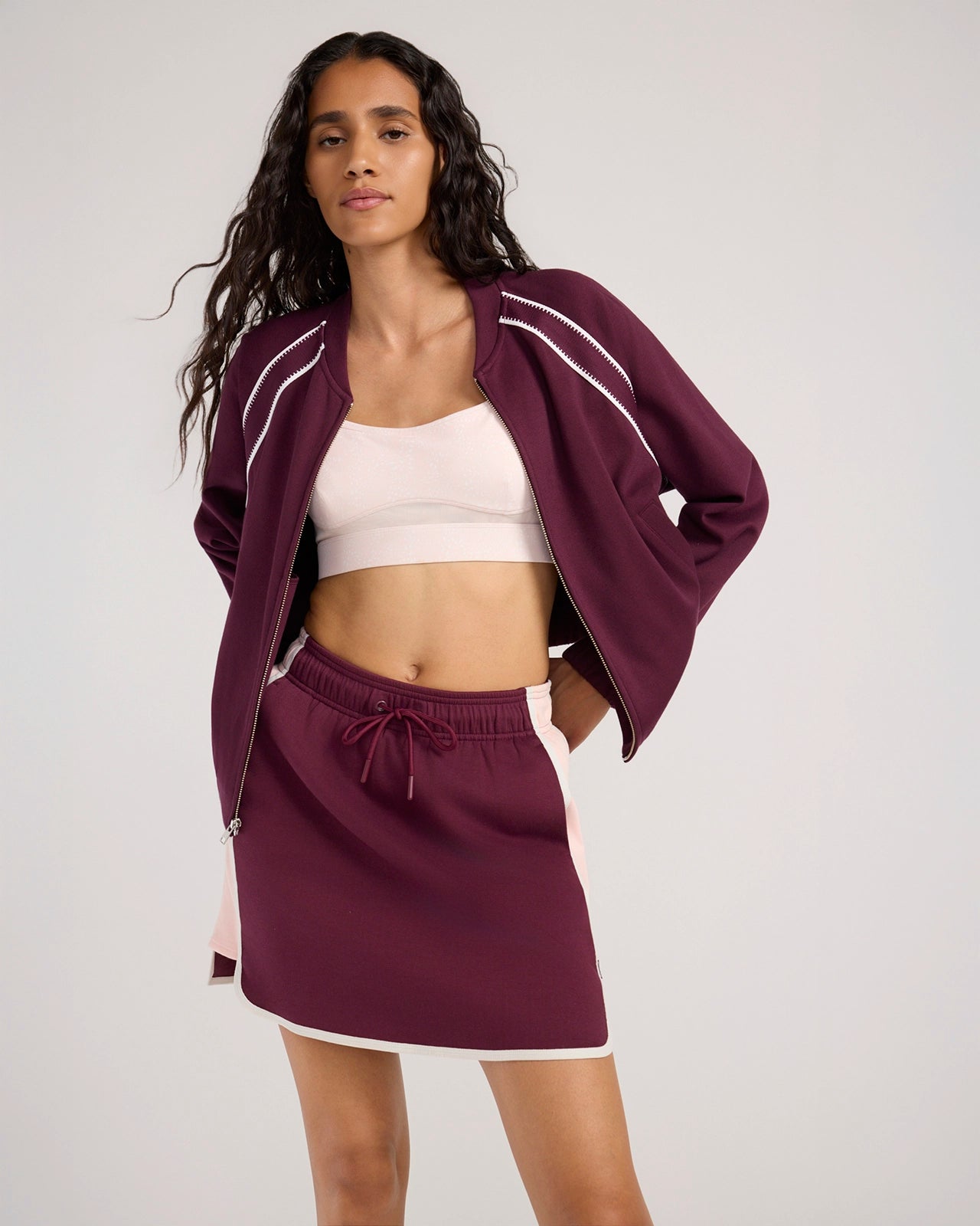 The Active Contrast Panel Pique Skort - Burgundy