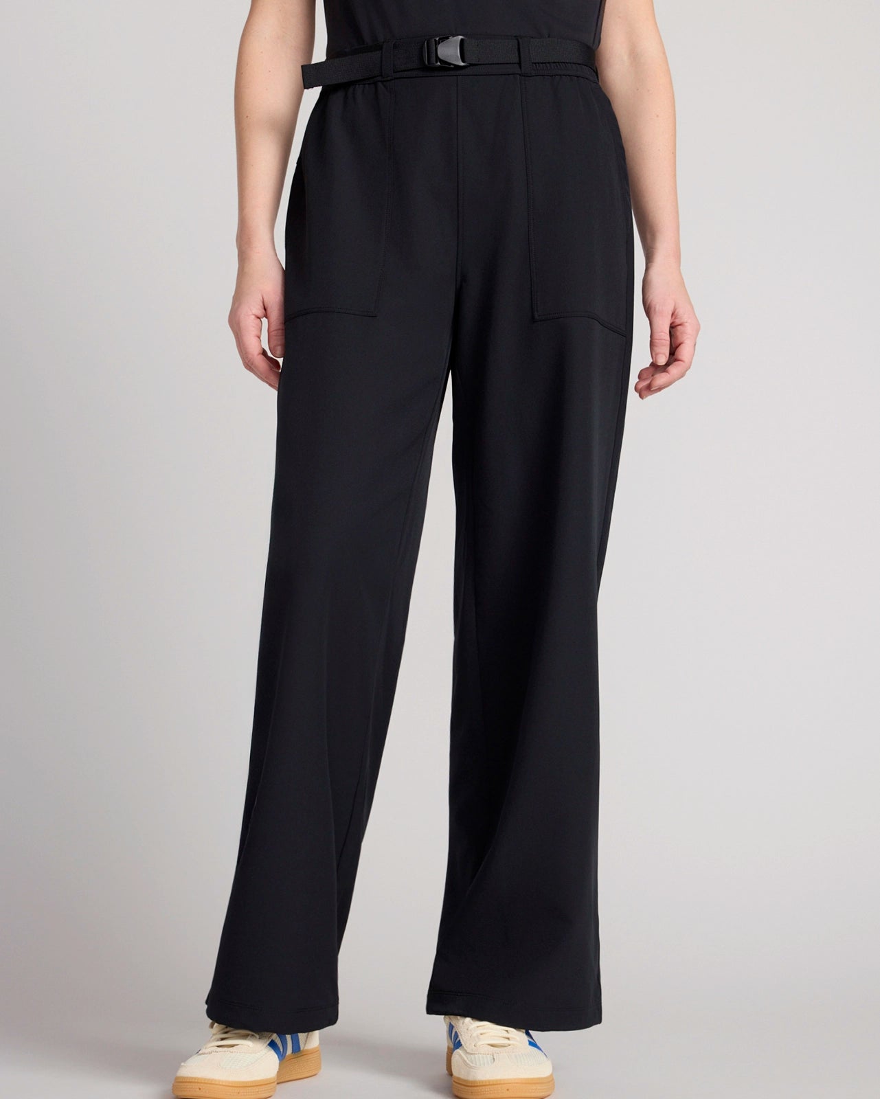 The Travel GRS Certified Recycled Poly Looper Back Wide Leg Utility Pant - Black