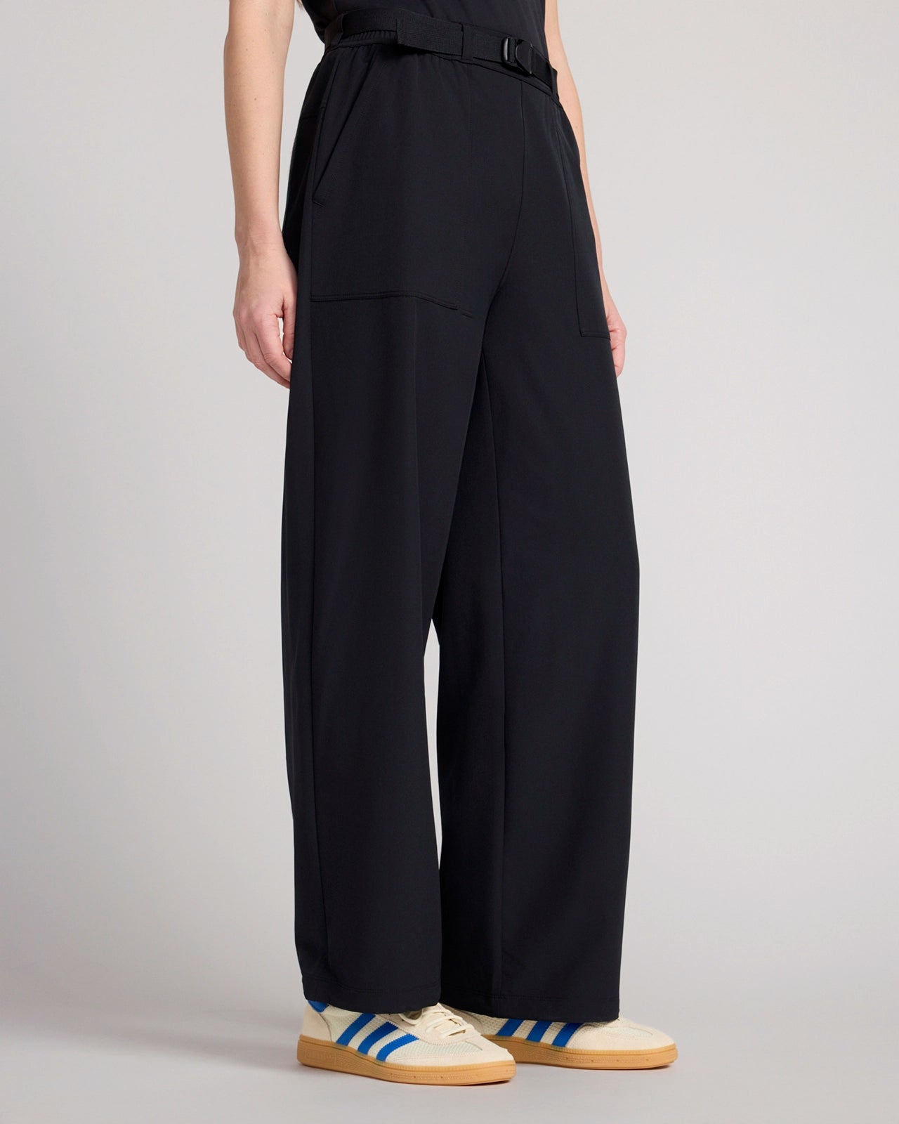 The Travel GRS Certified Recycled Poly Looper Back Wide Leg Utility Pant - Black