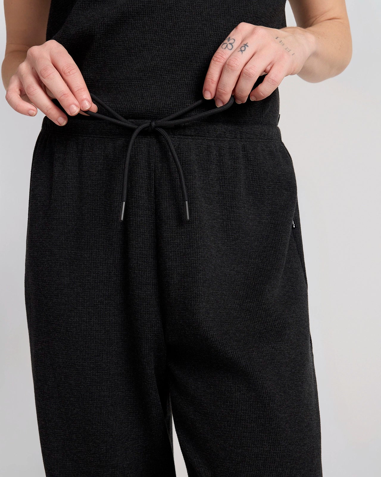 The Organic Cotton Club Waffle Wide-Leg Pant - Black
