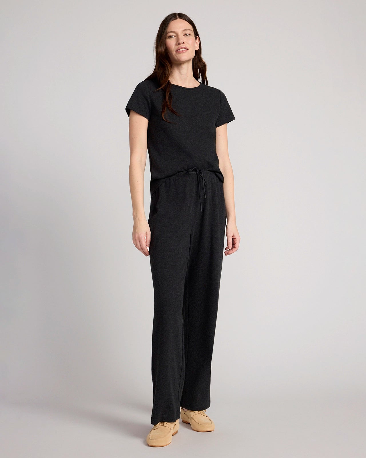 The Organic Cotton Club Waffle Wide-Leg Pant - Black