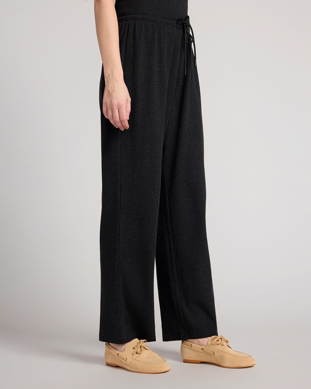 The Organic Cotton Club Waffle Wide-Leg Pant - Black