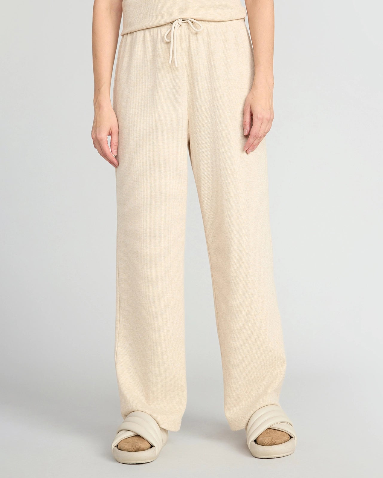 The Organic Cotton Club + GRS Certified Recycled Poly Waffle Wide-Leg Pant - Light Beige Brown