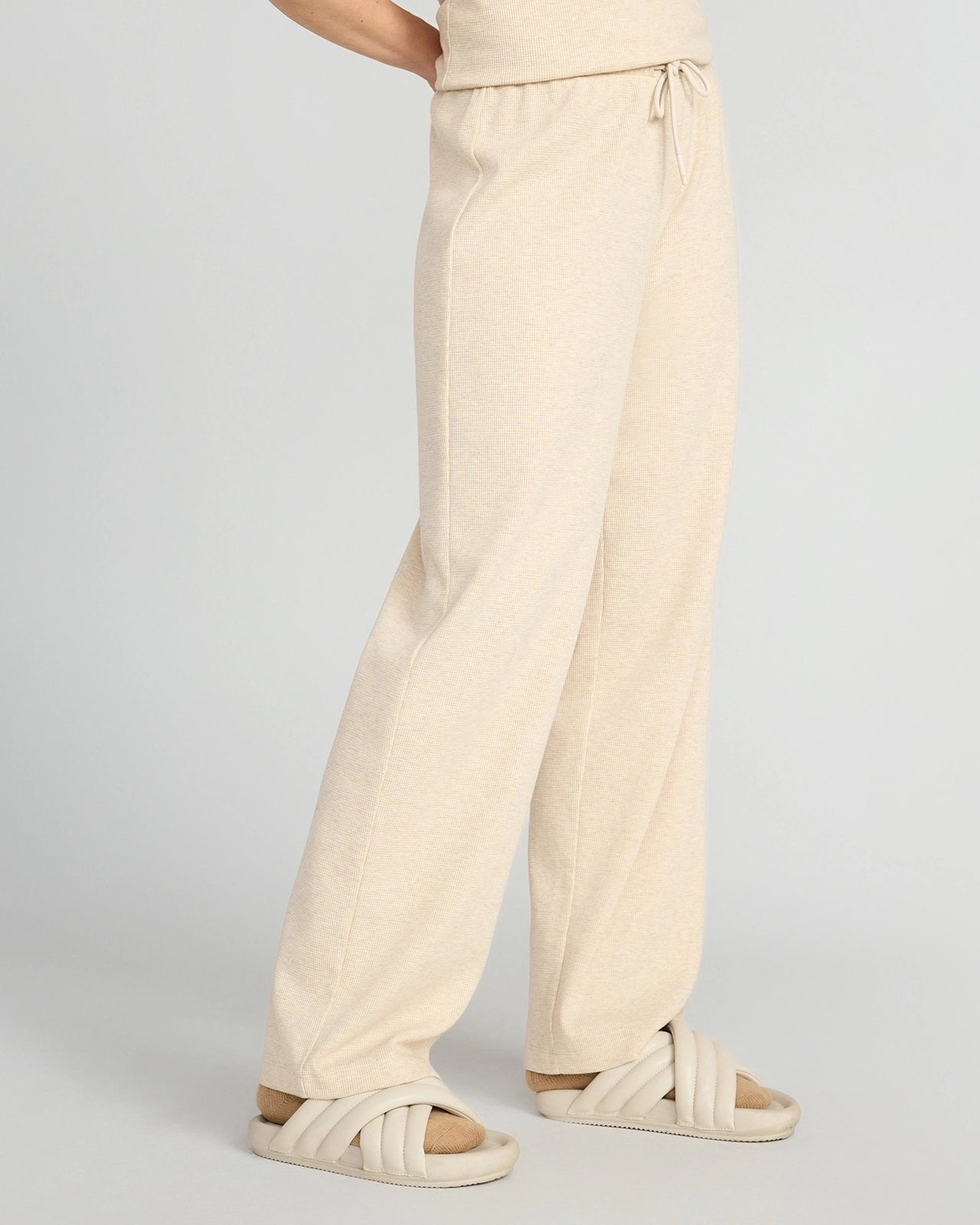 The Organic Cotton Club Waffle Wide-Leg Pant - Light Beige Brown