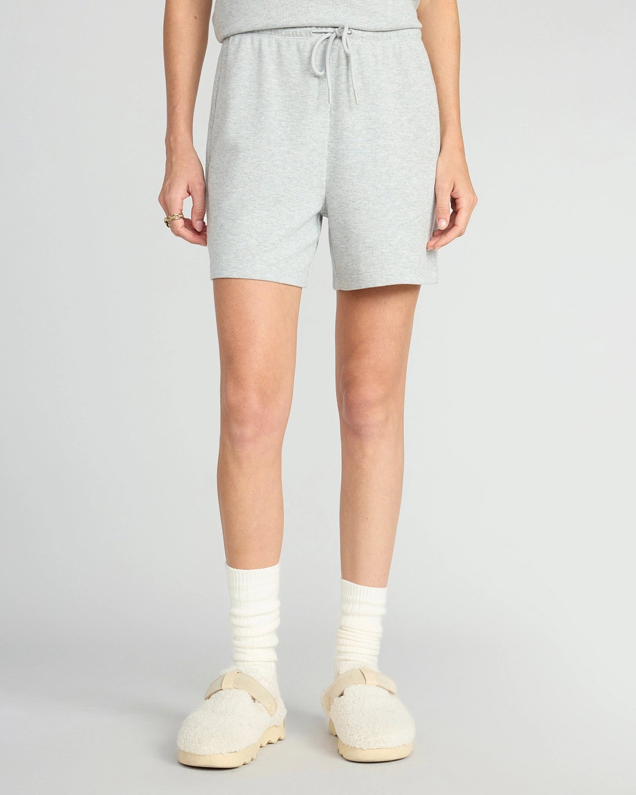 The Organic Cotton Club + GRS Certified Recycled Poly Waffle Short - Light Heather Grey