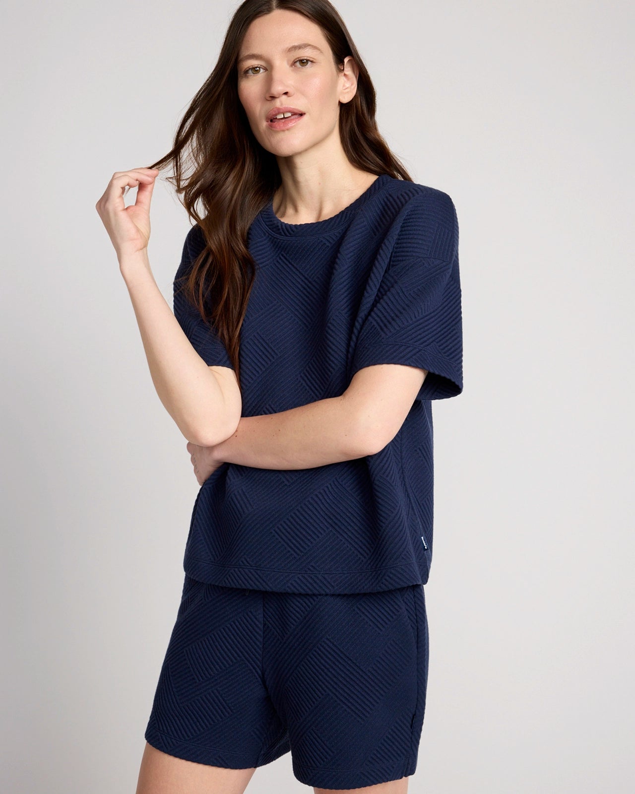 The Soft Stretch GRS Certified Recycled Poly Geo Jacquard Relaxed Short - Navy Blazer