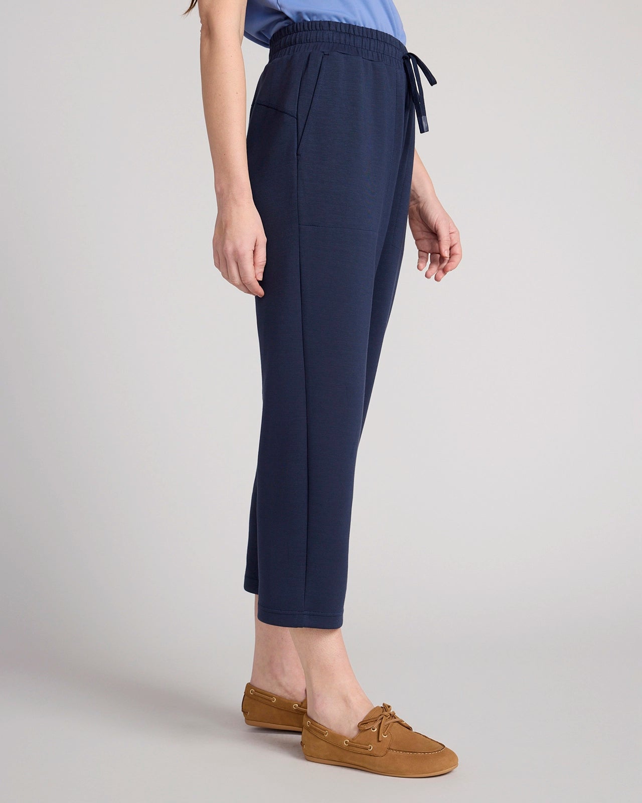 The Soft Luxe GRS Certified Recycled Poly TENCEL™ Modal Tech Fleece Capri - Navy Blazer