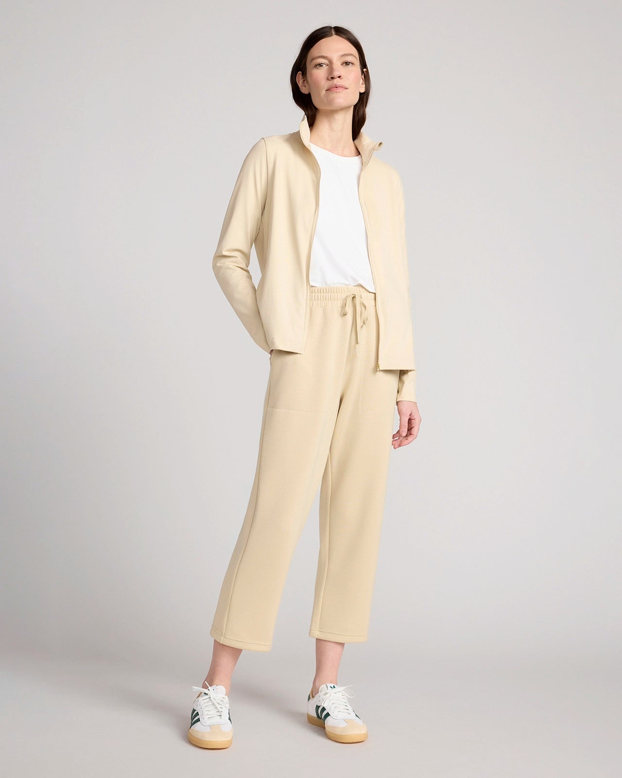 The Soft Luxe GRS Certified Recycled Poly TENCEL™ Modal Tech Fleece Capri - Brown Rice