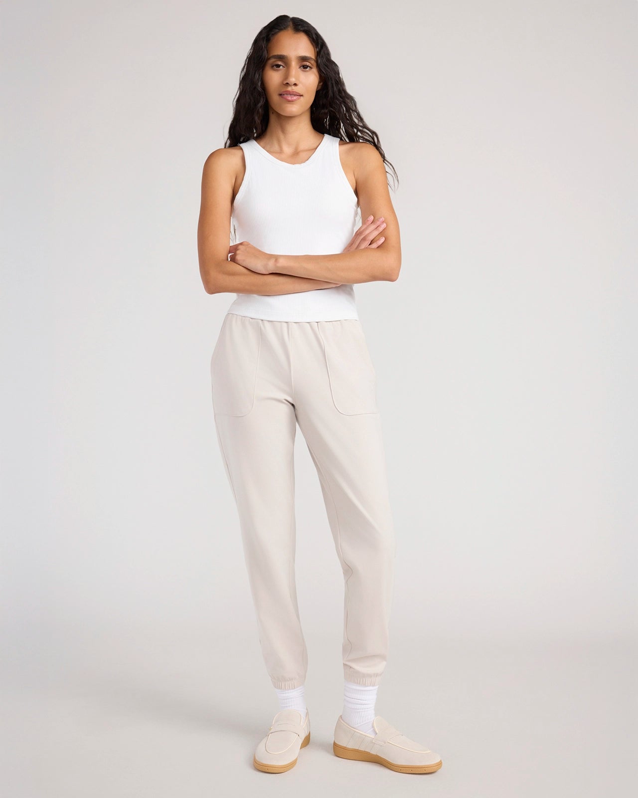 The Soft Stretch Peached Relaxed Jogger - Pumice Stone Beige