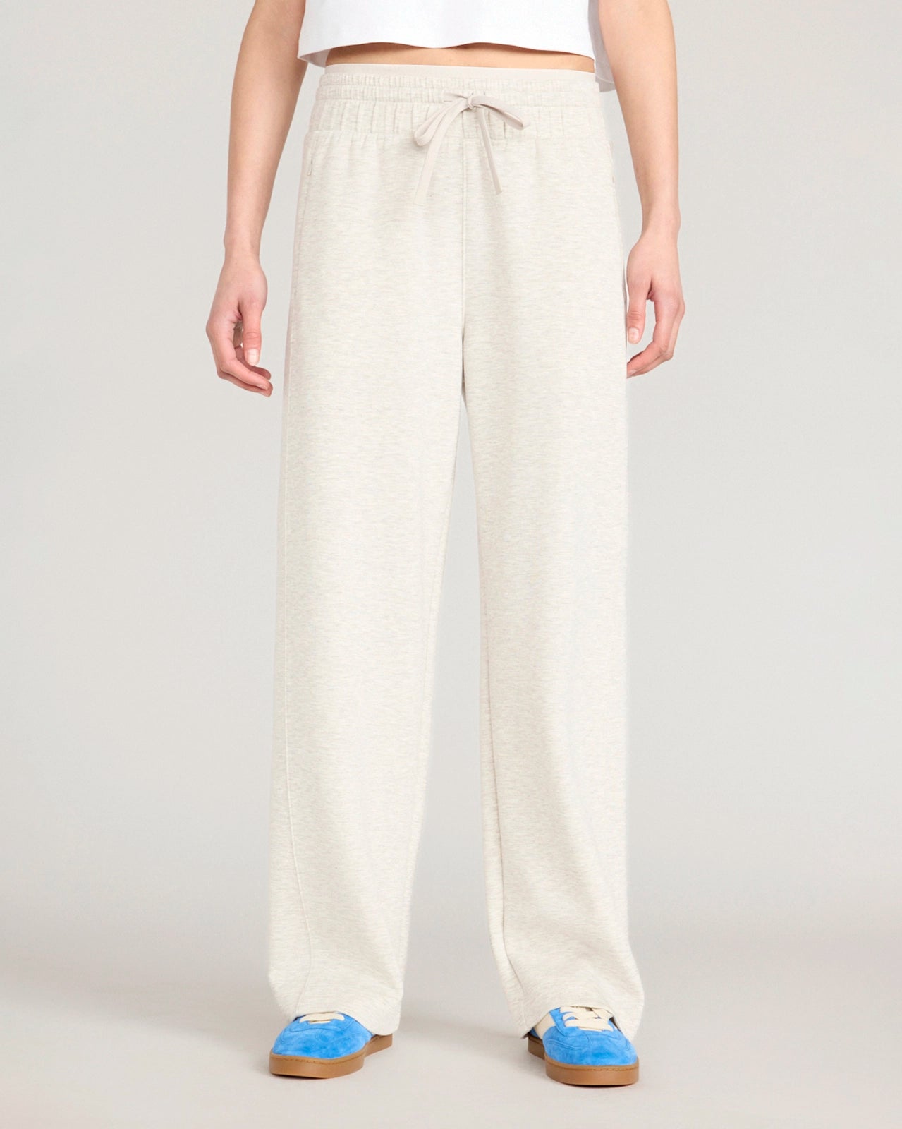 The Soft Luxe GRS Certified Recycled Poly TENCEL™ Modal Double Knit Wide Leg Pant - Heather Oatmeal
