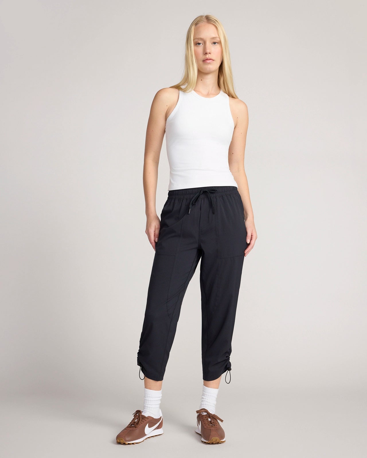 The Soft Stretch Shadow Stripe Relaxed Cinched Crop Pant - Black