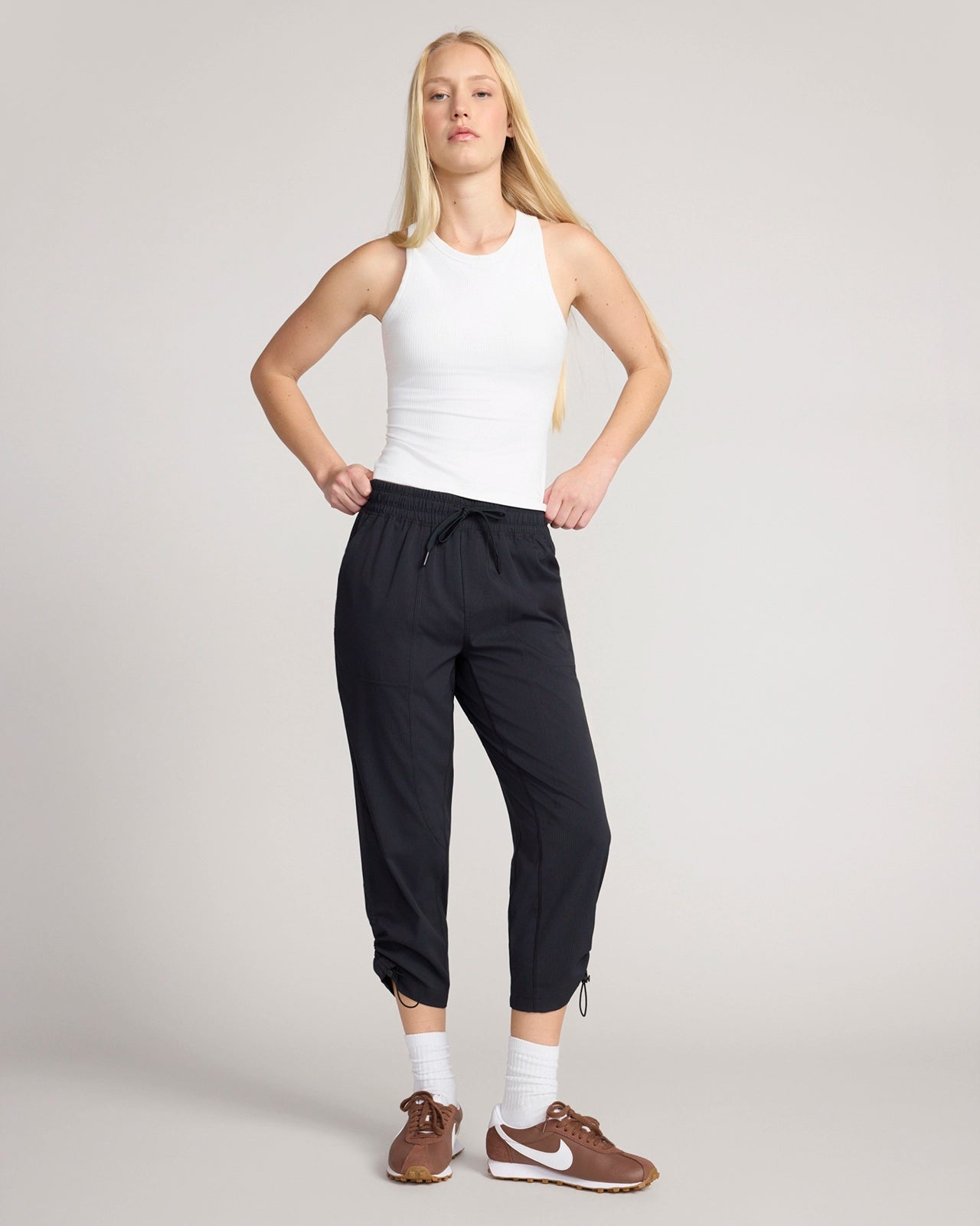 The Soft Stretch Shadow Stripe Relaxed Cinched Crop Pant - Black