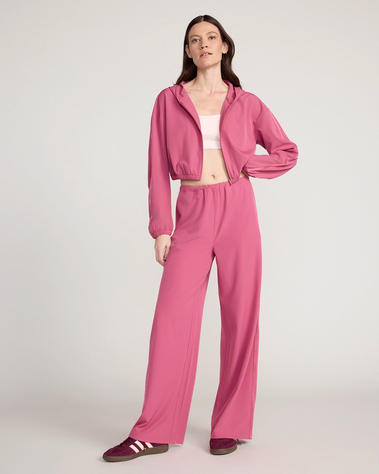 The Soft Stretch Shiny Tape Wide Leg Pant - Malaga Pink
