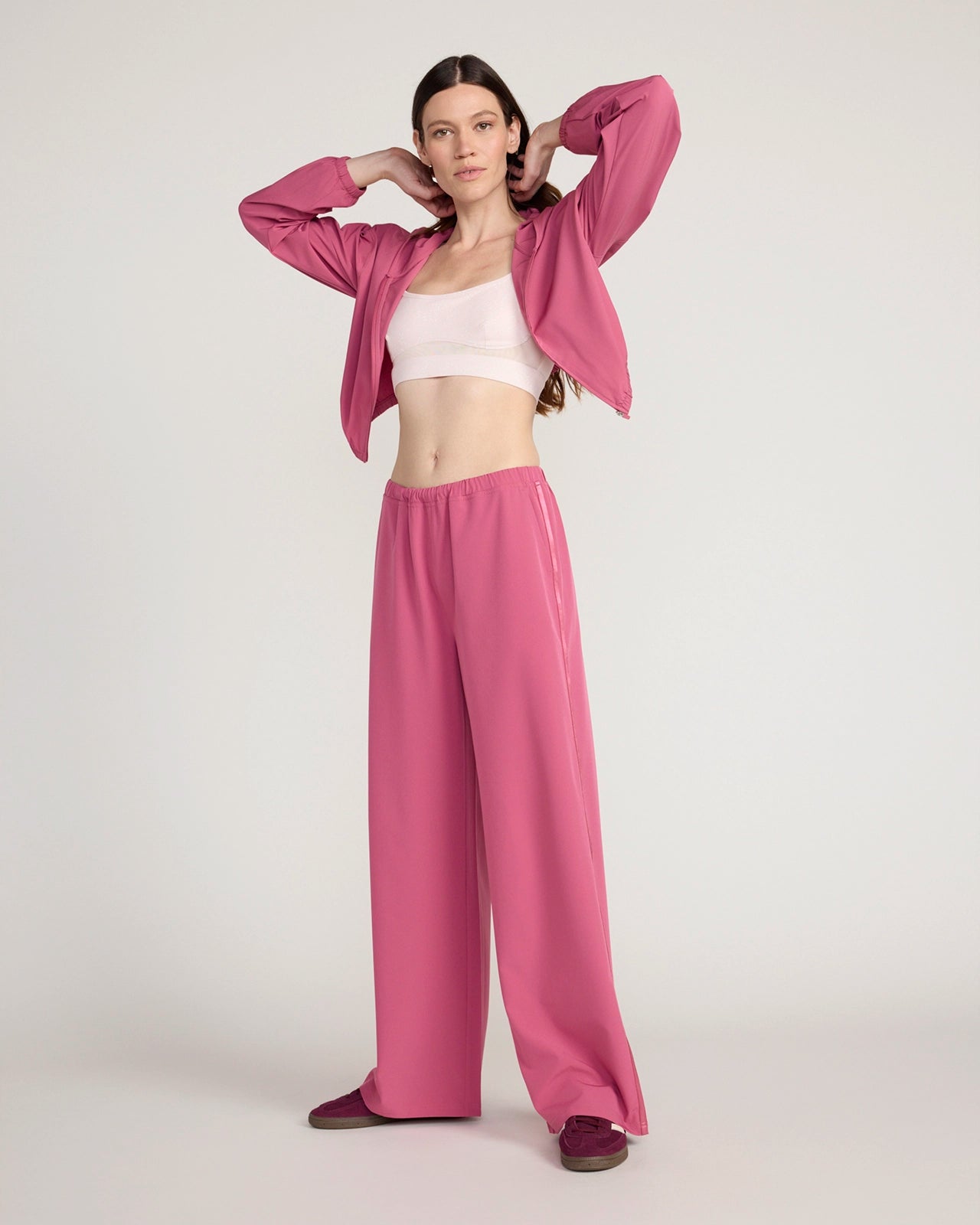 The Soft Stretch Shiny Tape Wide Leg Pant - Malaga Pink