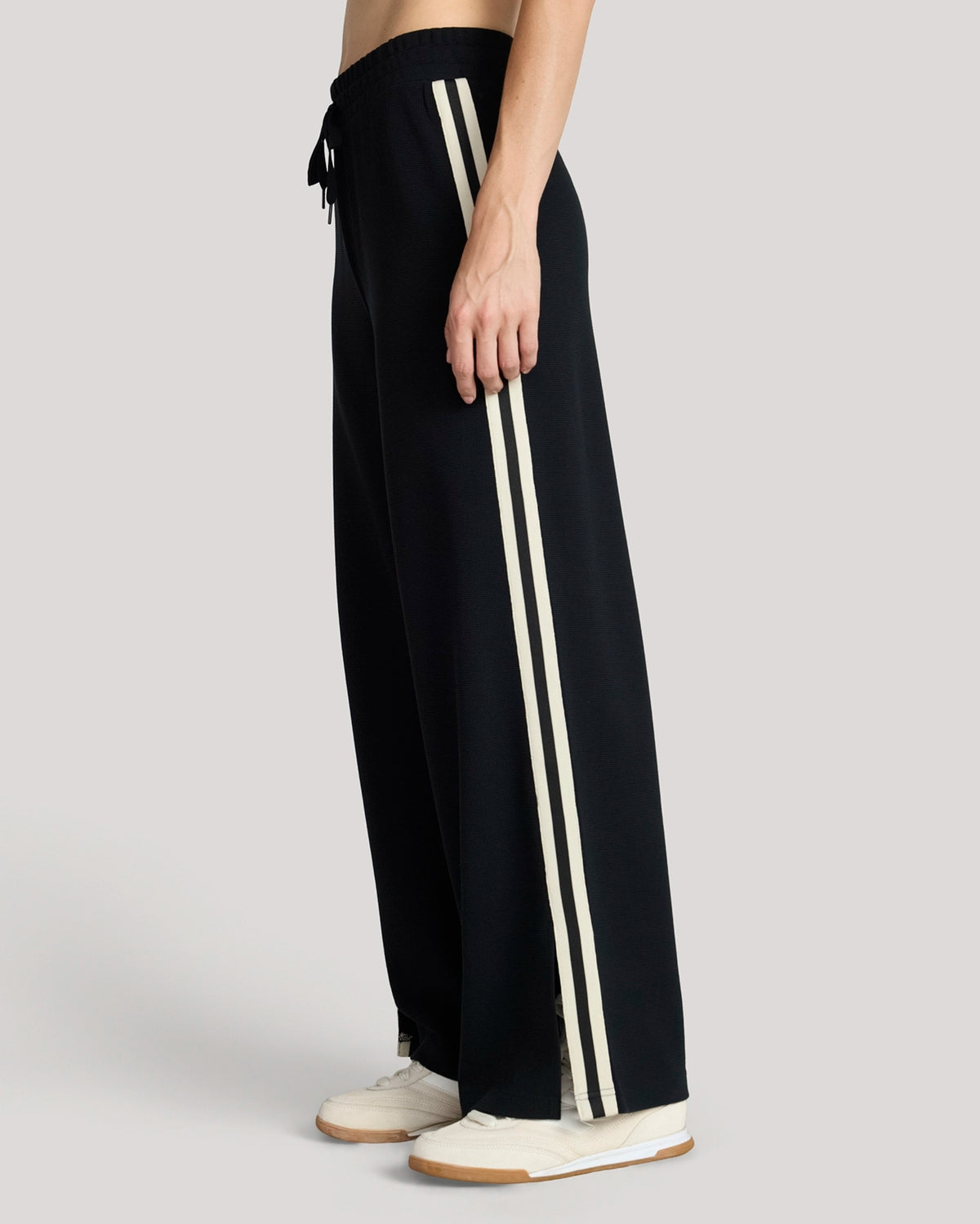 The Luxe Waffle Knit Wide Leg Pant - Black