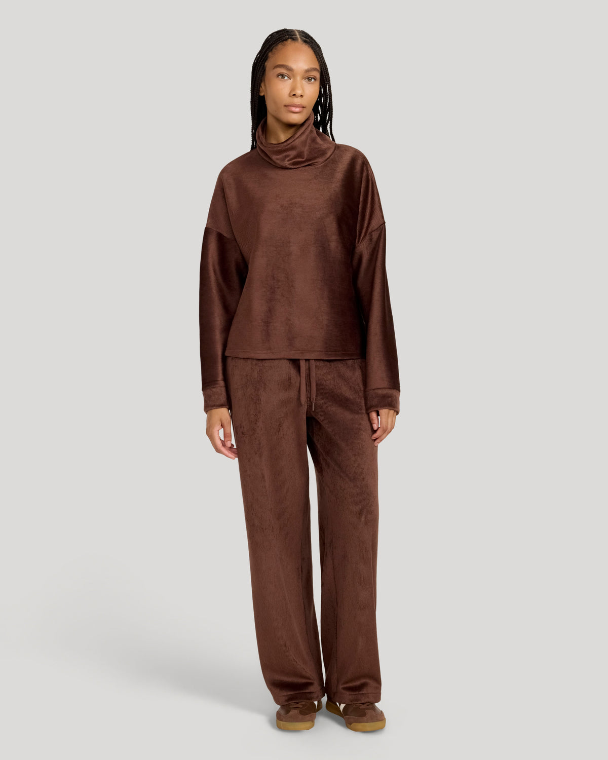 The Soft Luxe Velour Rib Wide-Leg Pant - Chicory Coffee