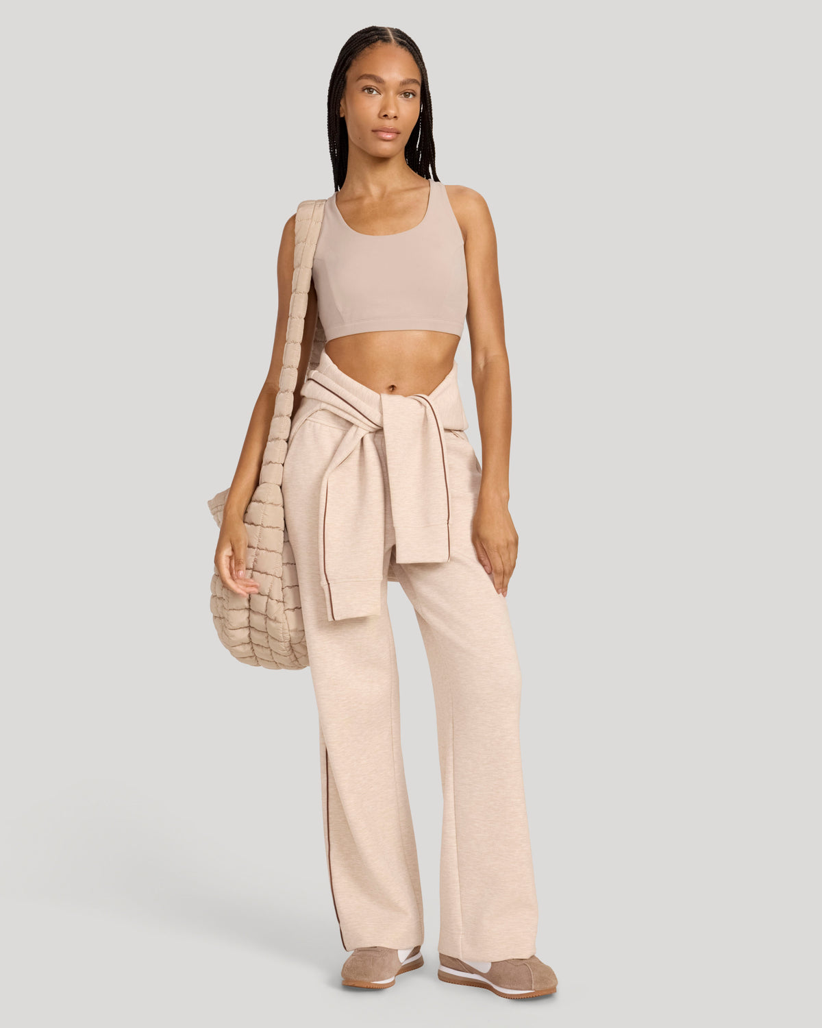The Soft Luxe Brushed Double Knit Wide-Leg Pant - Taupe Marl