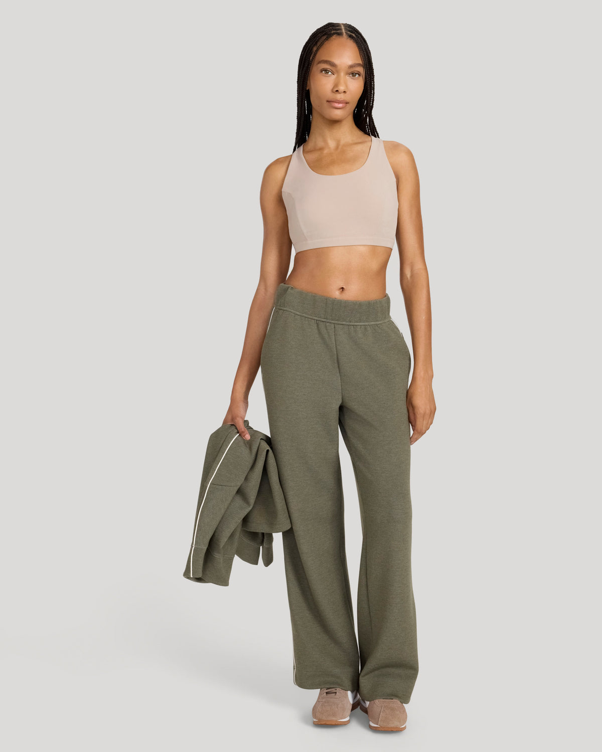 The Soft Luxe Brushed Double Knit Wide-Leg Pant - Olive Marl