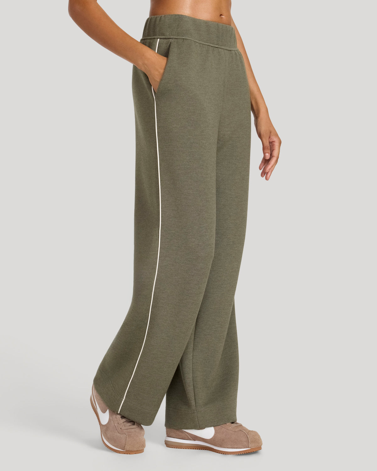 The Soft Luxe Brushed Double Knit Wide-Leg Pant - Olive Marl