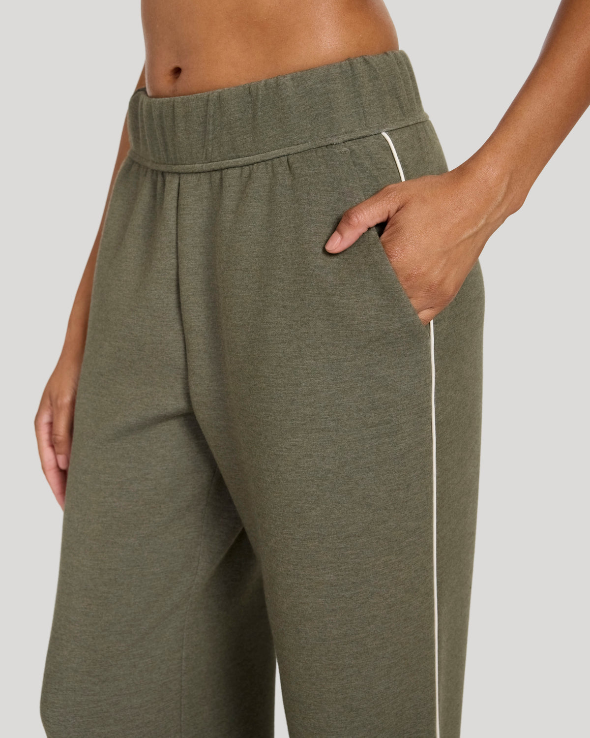 The Soft Luxe Brushed Double Knit Wide-Leg Pant - Olive Marl