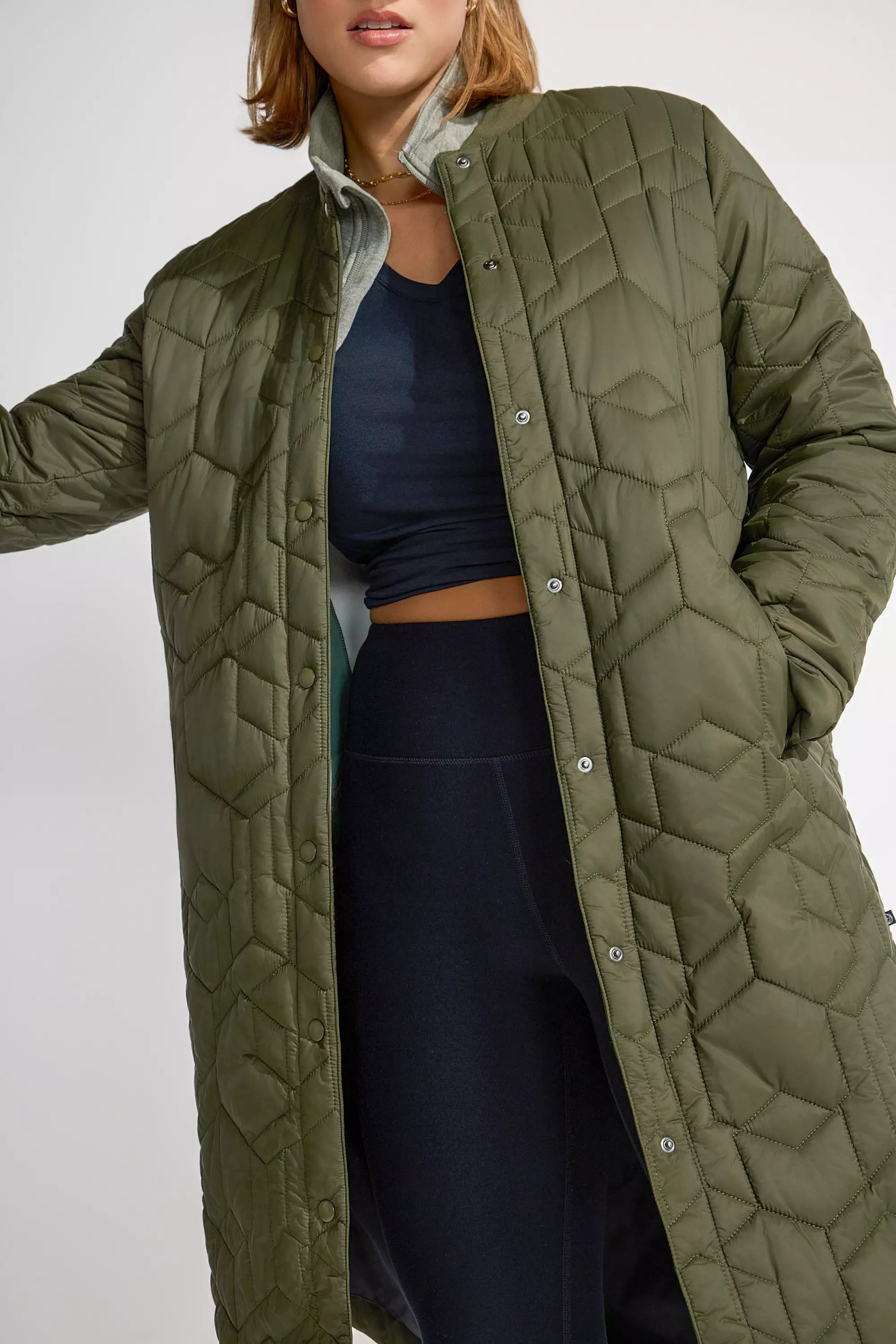 Women’s Longline Quilted Freezer Jacket - Forest