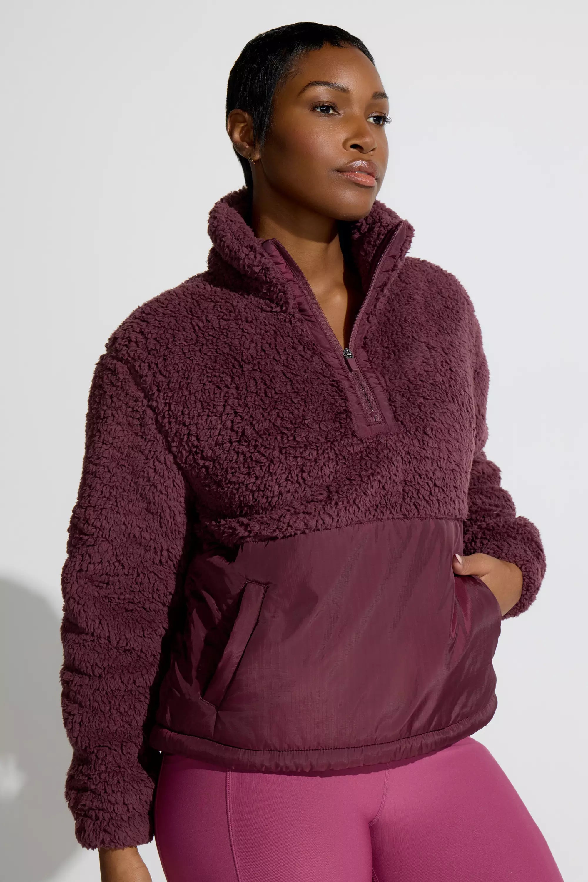 Women’s Mixed Media Berber Pop Over - Chocolate Berry