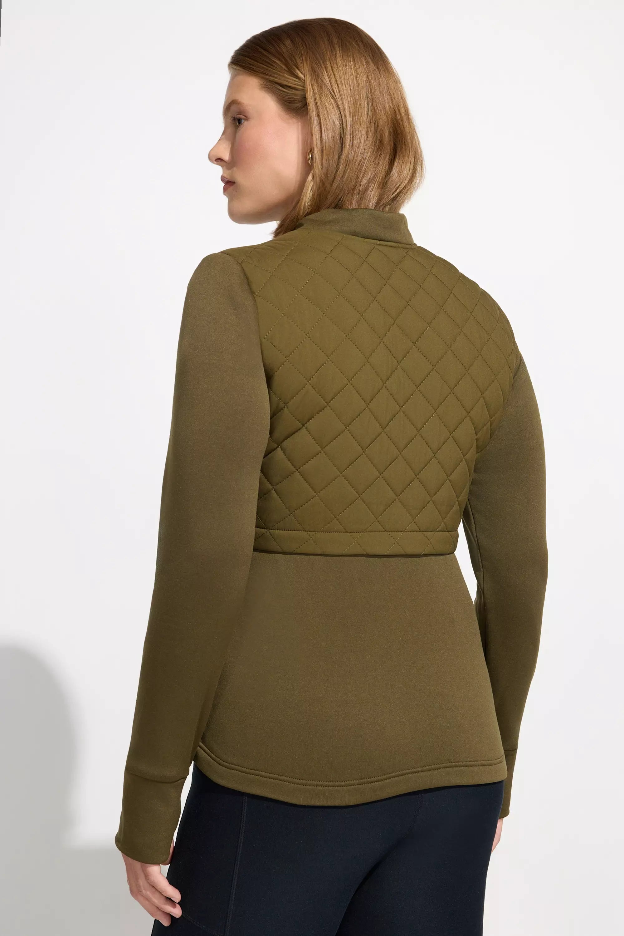 The Diamond Quilted Hybrid Jacket - Dark Olive