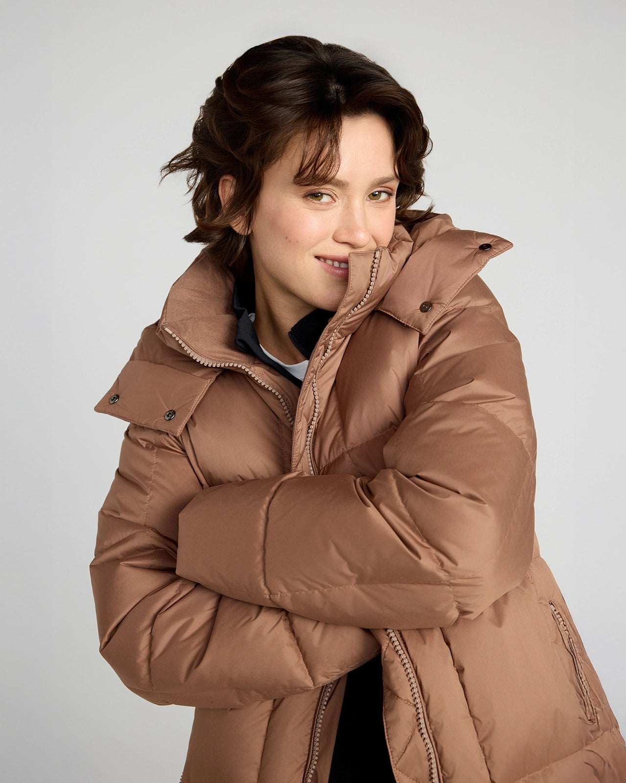 The RDS 700 Fill Power GRS Certified Recycled Poly Square-Quilted Parka - Light Brown