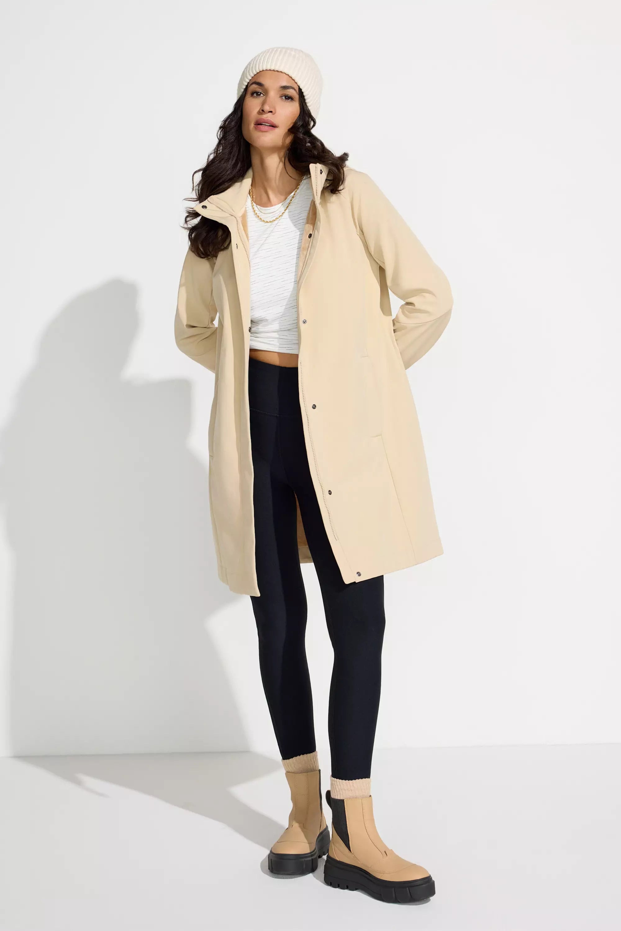 The Wind + Water-Resistant Bonded Fleece Long Jacket - Oat Milk