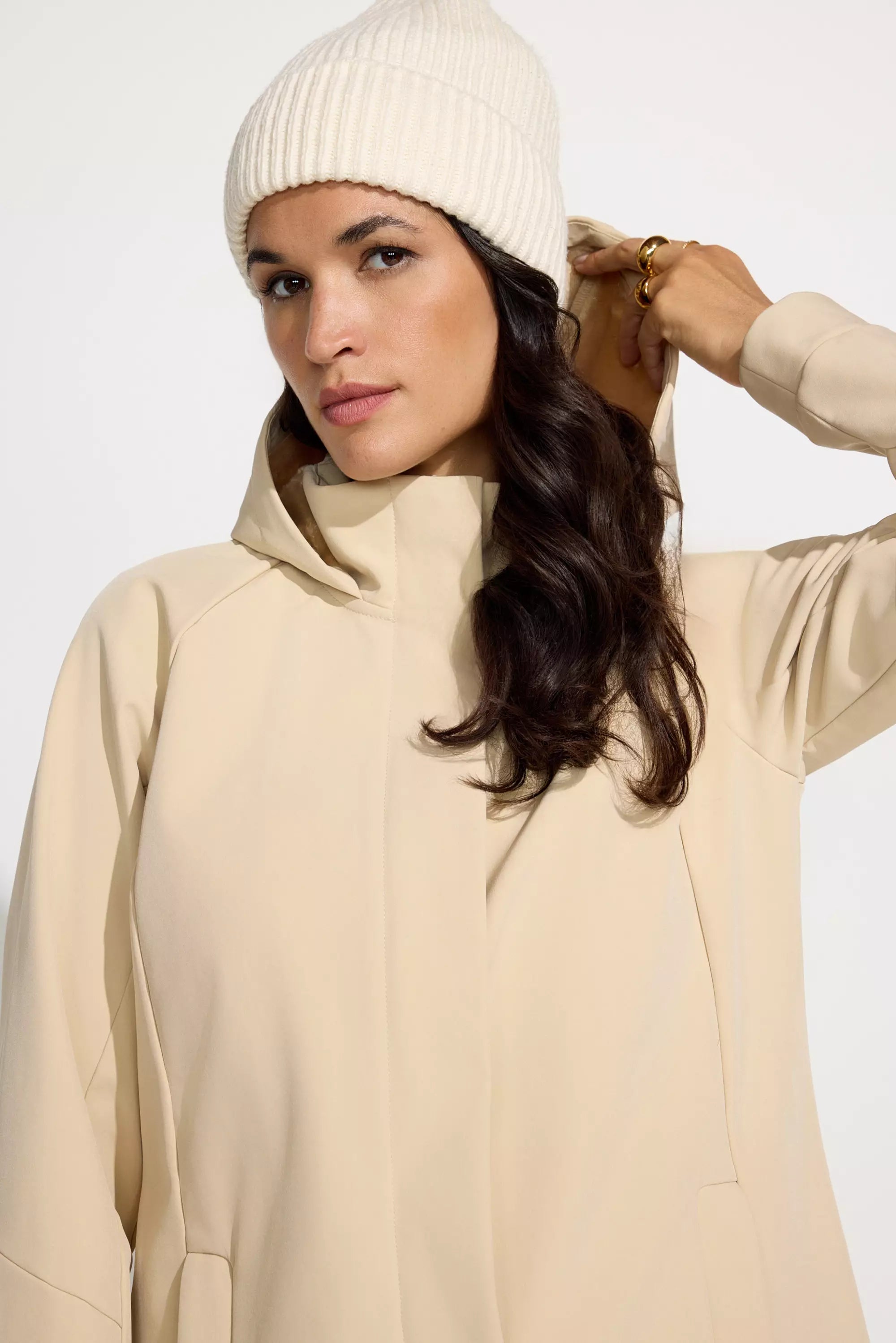 The Wind + Water-Resistant Bonded Fleece Long Jacket - Oat Milk