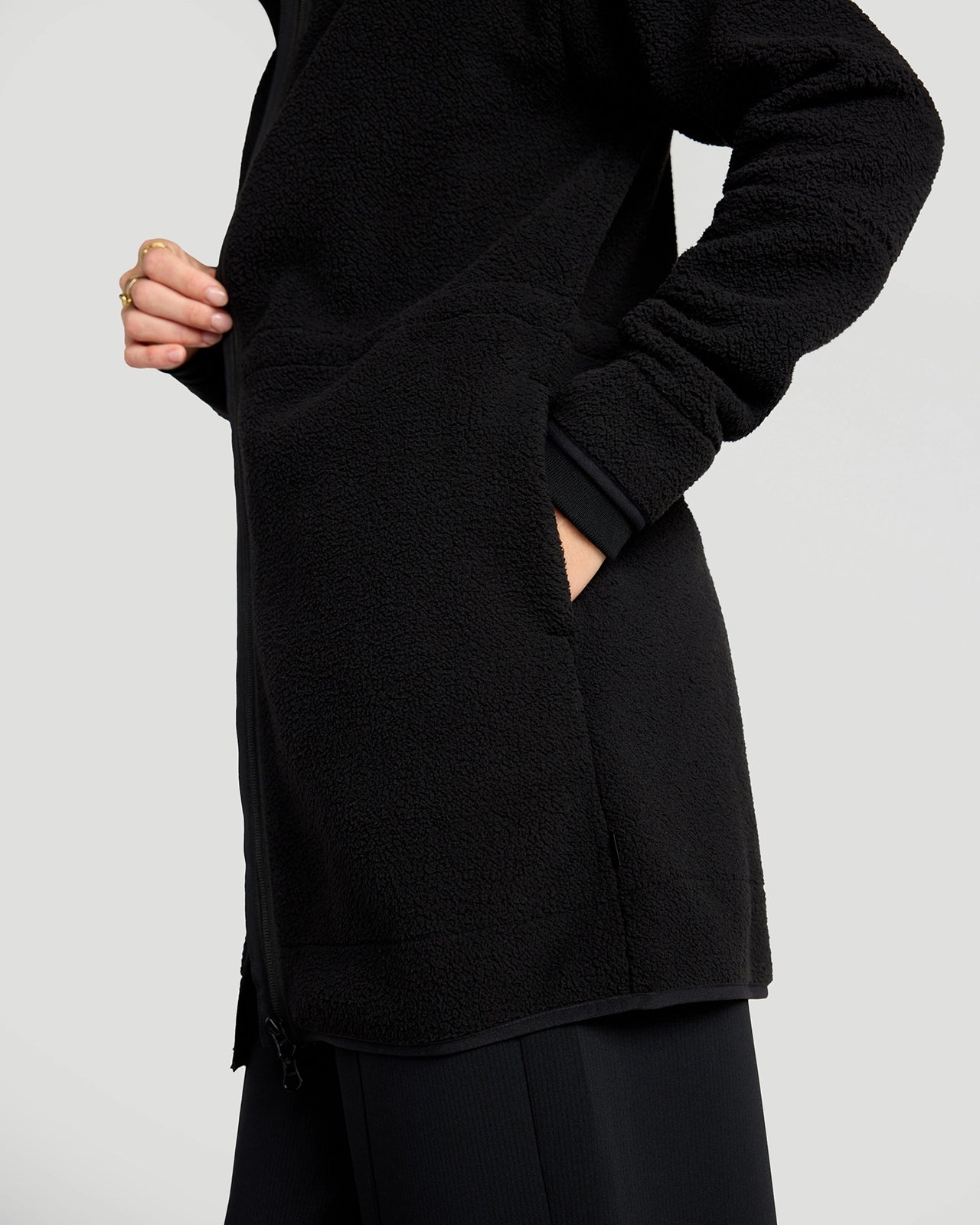 The Berber Soft Luxe Recylar Poly Longline Jacket - Black