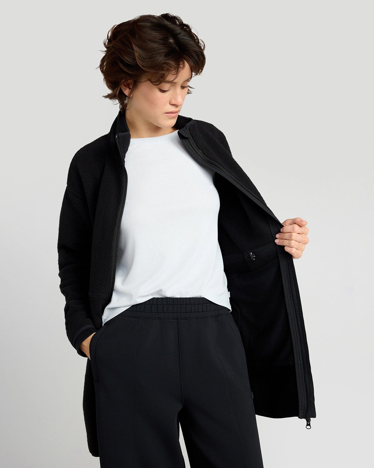 The Berber Soft Luxe Recylar Poly Longline Jacket - Black