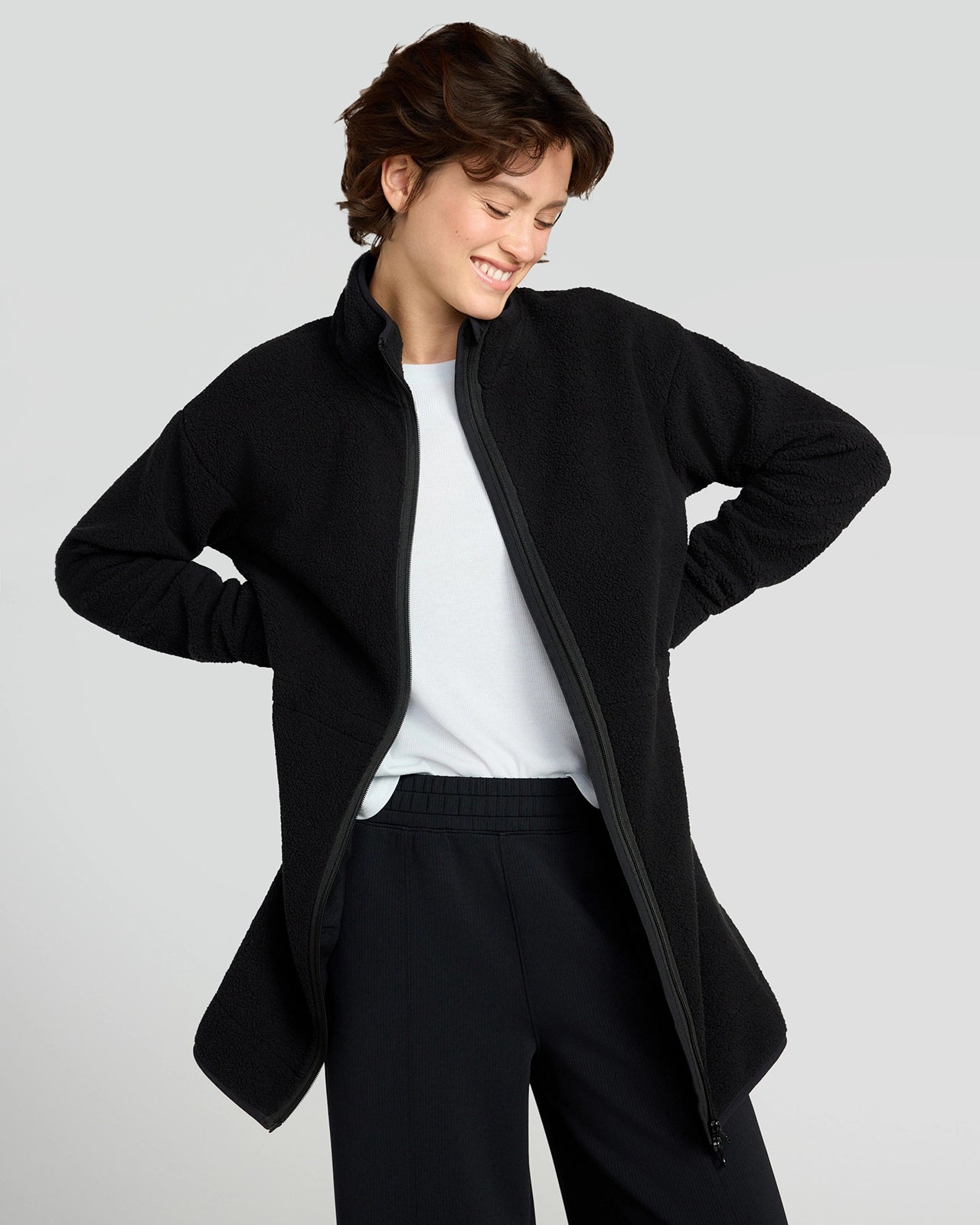 The Berber Soft Luxe Recylar Poly Longline Jacket - Black
