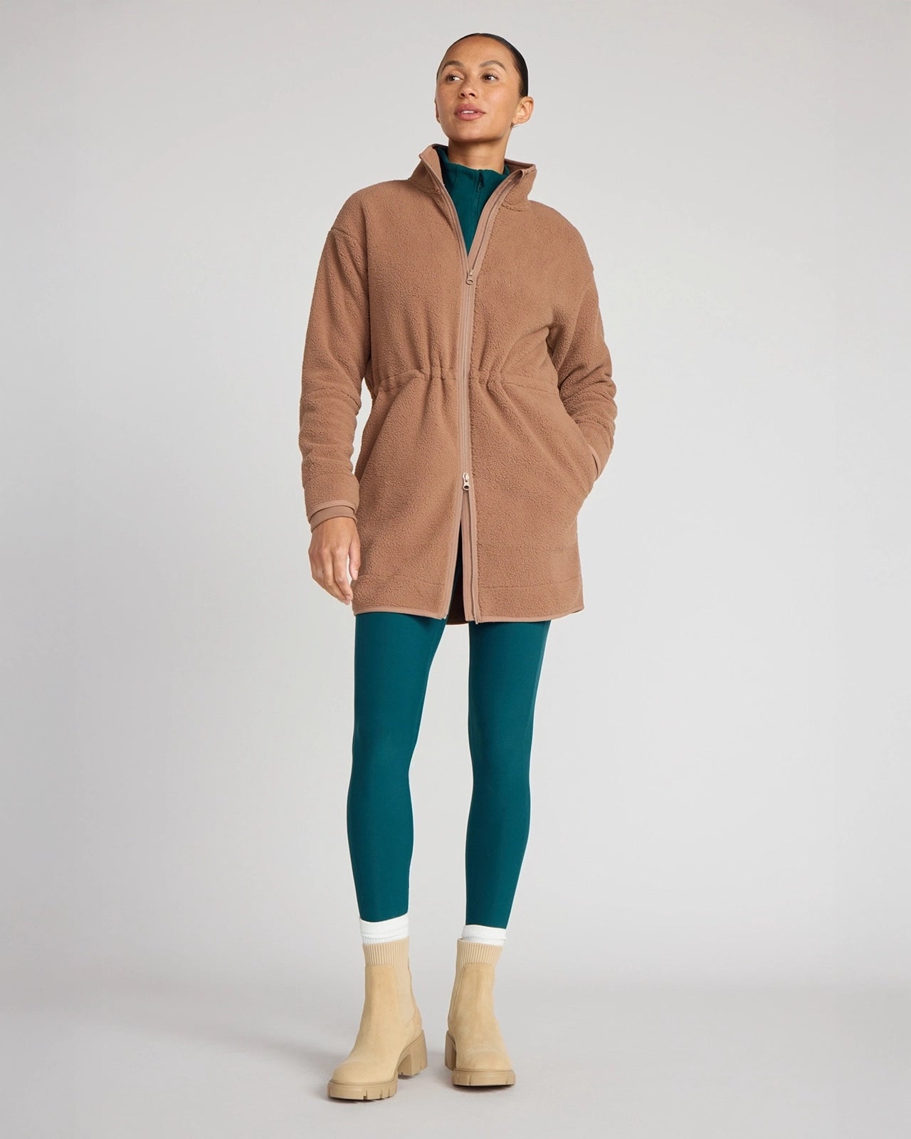 The Berber Soft Luxe GRS Certified Recycled Poly Longline Jacket - Chocolate Malt