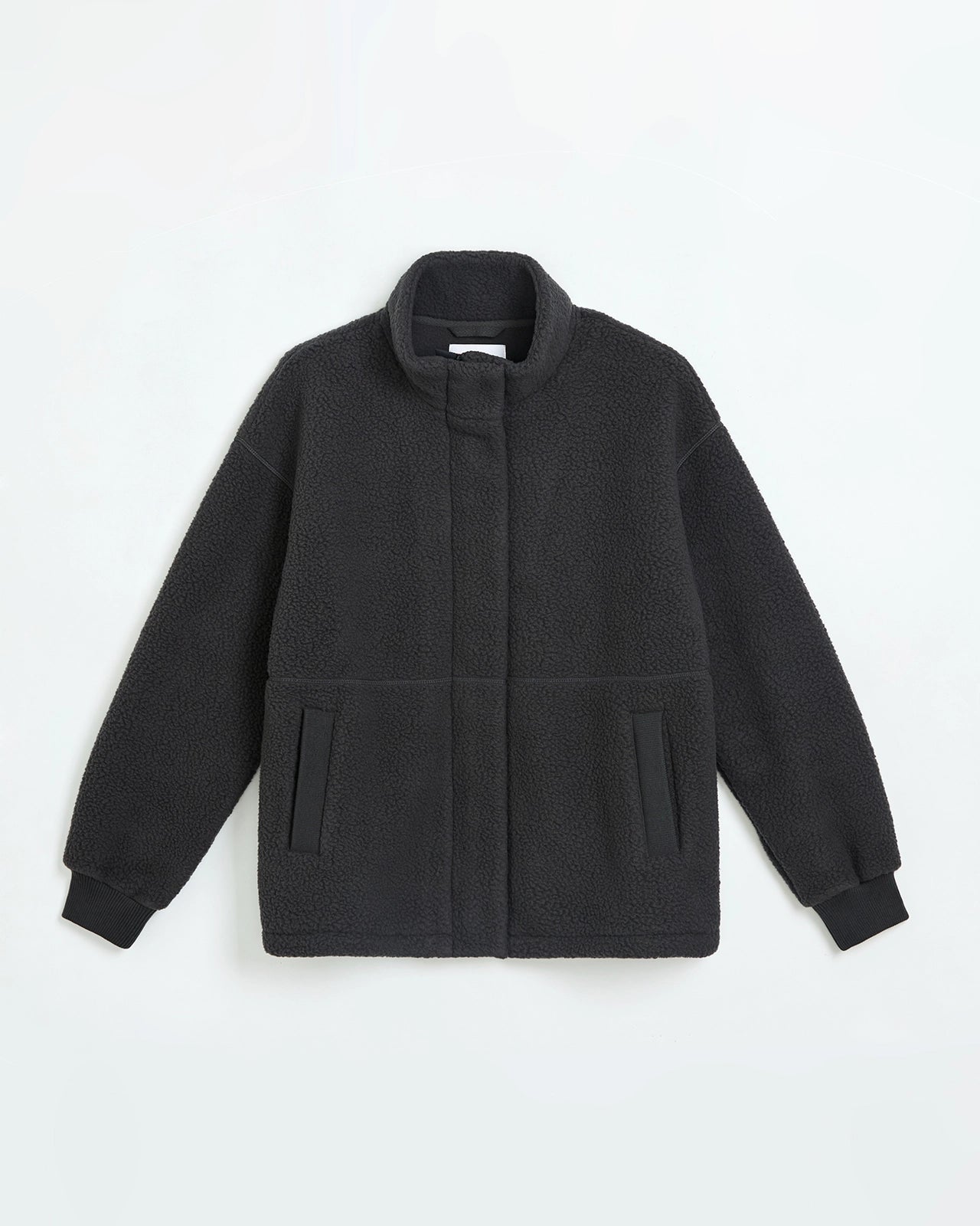 The Soft Sherpa and Crinkle Trim Fleece Jacket - Black Oyster