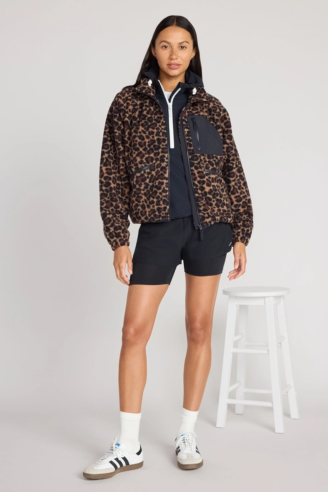 The Berber Soft Luxe GRS Certified Recycled Poly Zip Front Jacket - Leopard Print