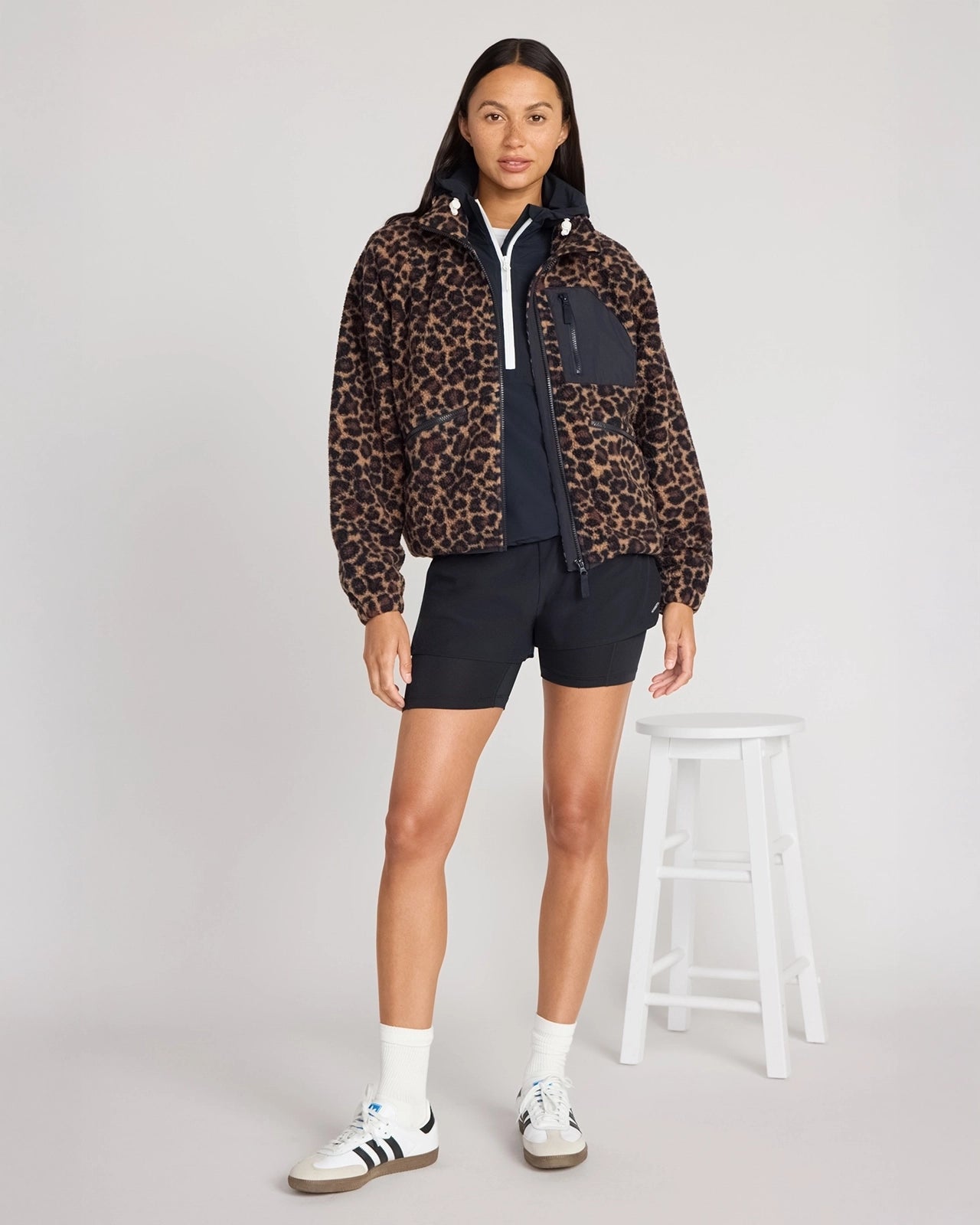 The Berber Soft Luxe GRS Certified Recycled Poly Zip Front Jacket - Leopard Print