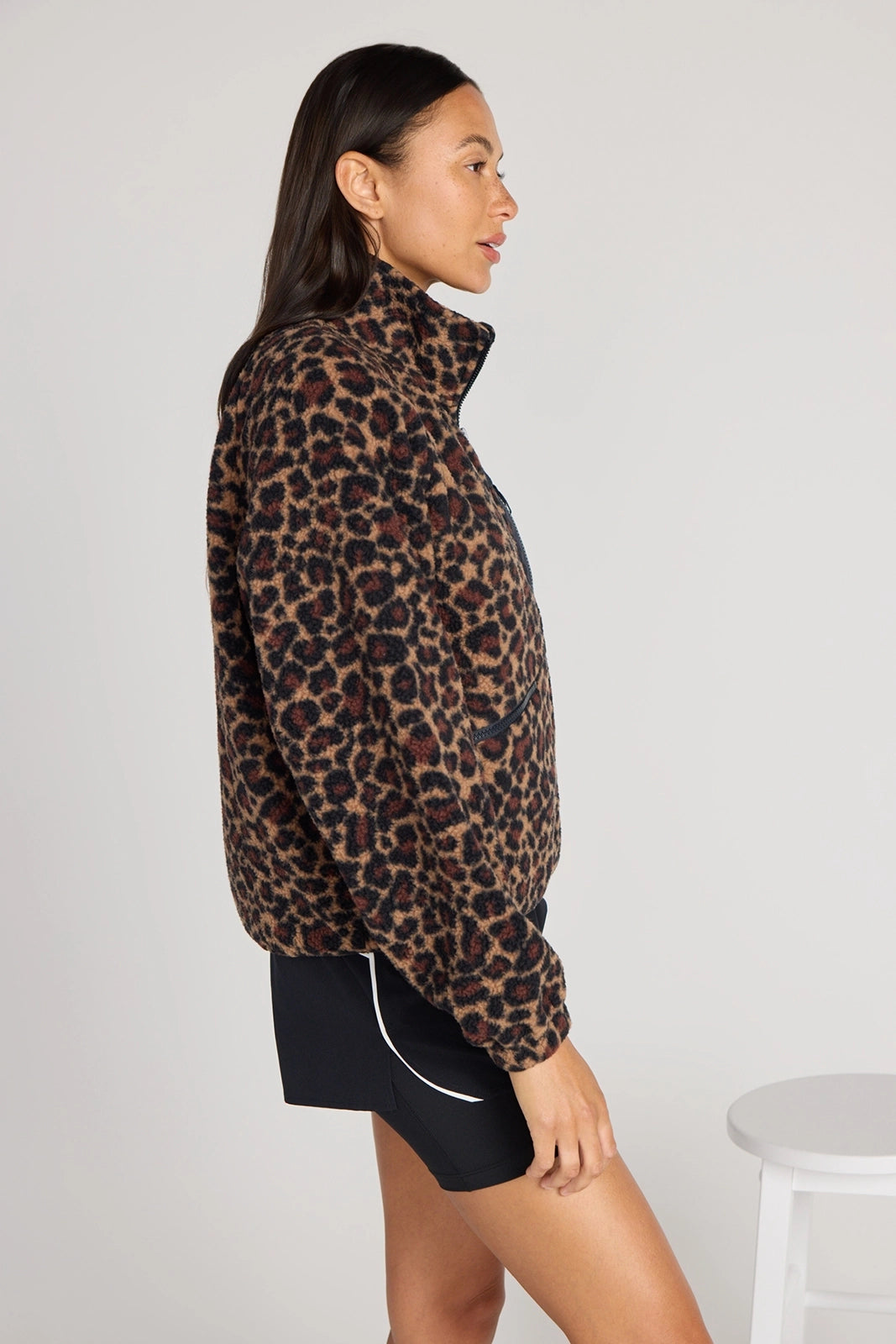 The Berber Soft Luxe GRS Certified Recycled Poly Zip Front Jacket - Leopard Print