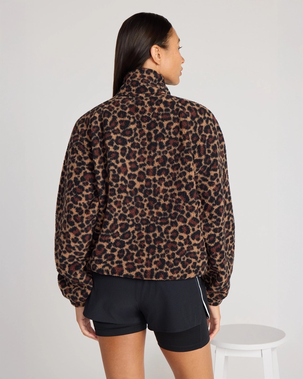 The Berber Soft Luxe GRS Certified Recycled Poly Zip Front Jacket - Leopard Print
