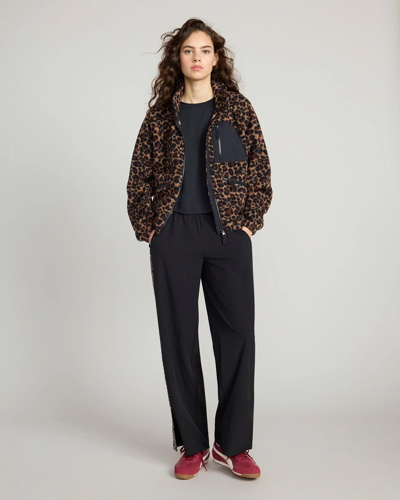 The Berber Soft Luxe GRS Certified Recycled Poly Zip Front Jacket - Leopard Print