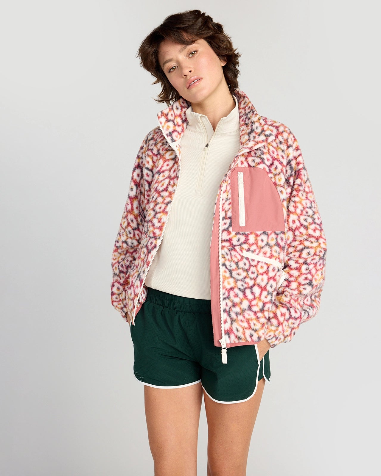 The Berber Soft Luxe GRS Certified Recycled Poly Zip Front Jacket - Marble Leopard Print