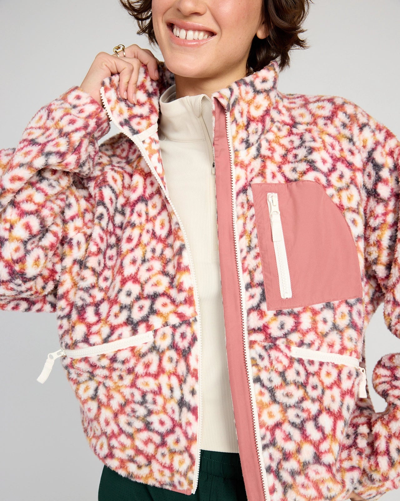 The Berber Soft Luxe GRS Certified Recycled Poly Zip Front Jacket - Marble Leopard Print