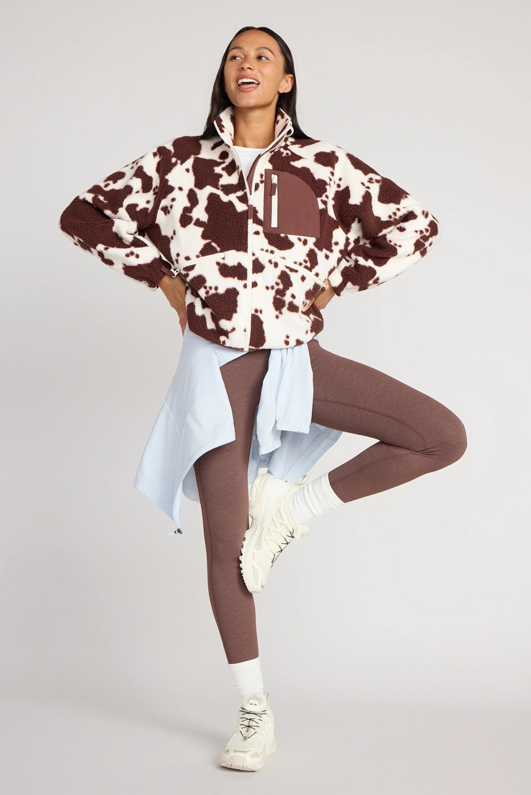 The Berber Soft Luxe GRS Certified Recycled Poly Zip Front Jacket - Cow Print