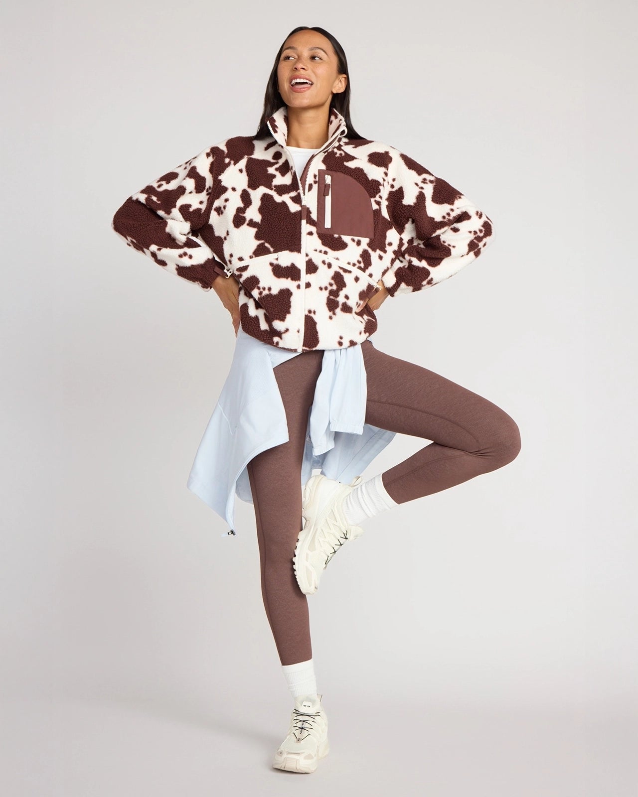 The Berber Soft Luxe GRS Certified Recycled Poly Zip Front Jacket - Cow Print