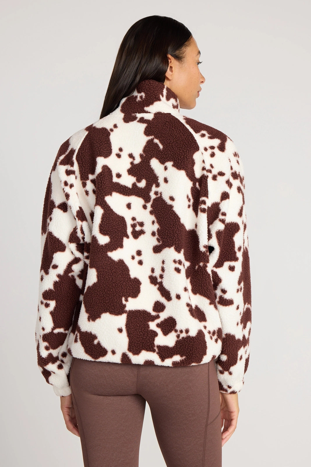 The Berber Soft Luxe GRS Certified Recycled Poly Zip Front Jacket - Cow Print