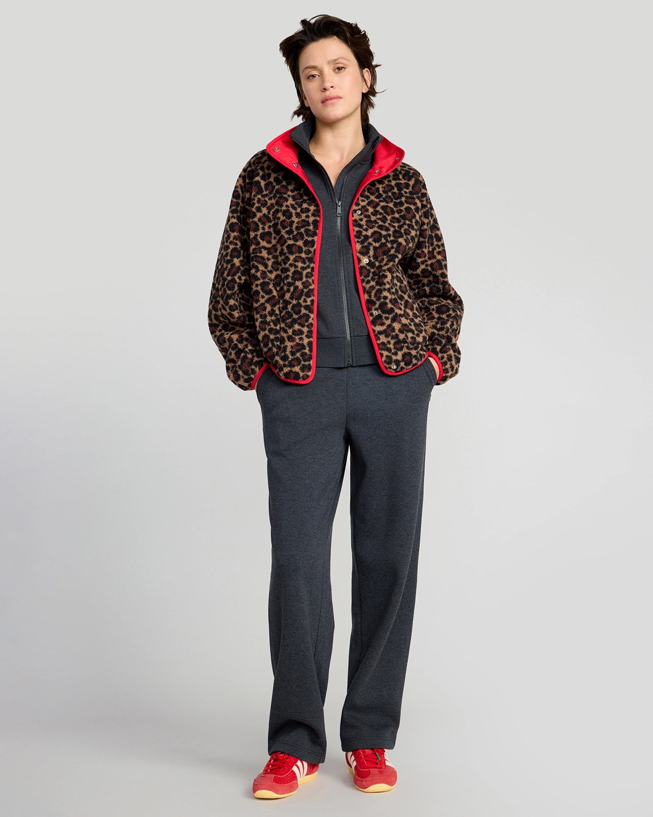 The Berber Soft Luxe GRS Certified Recycled Poly Snap Front Jacket - Leopard Print