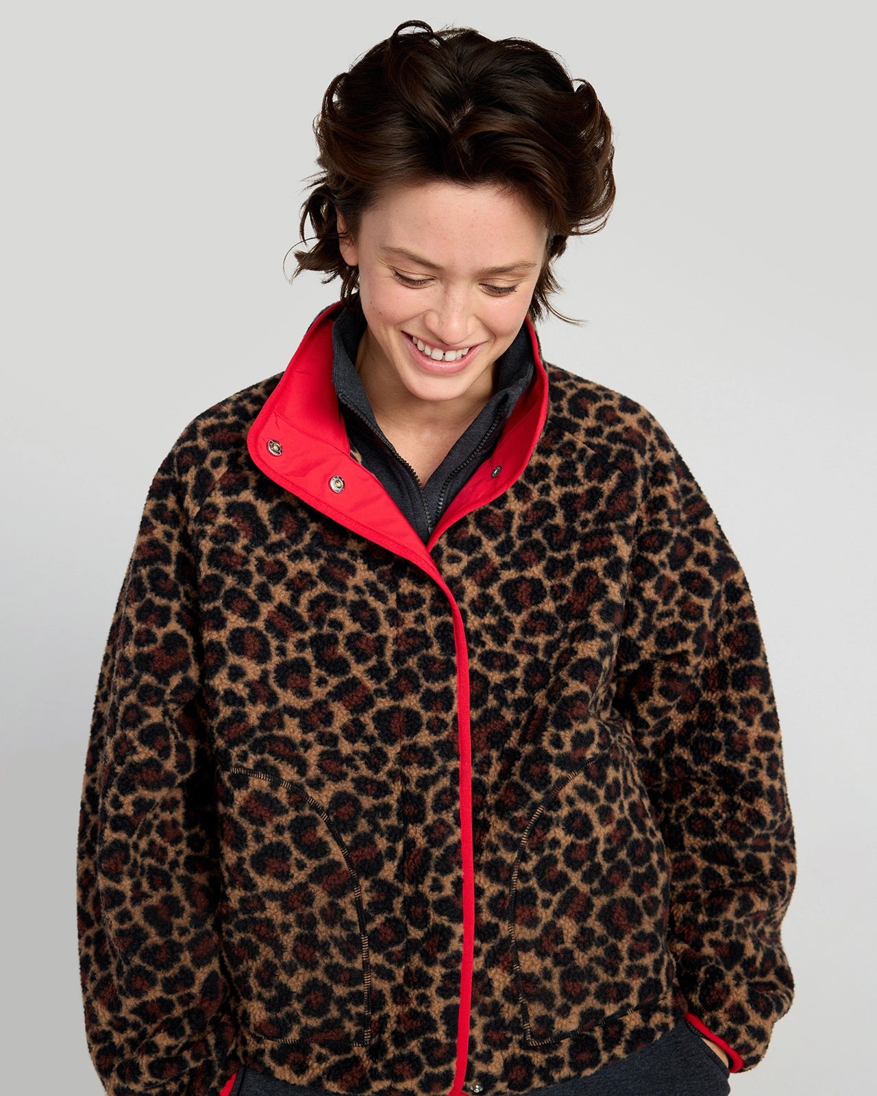 The Berber Soft Luxe GRS Certified Recycled Poly Snap Front Jacket - Leopard Print