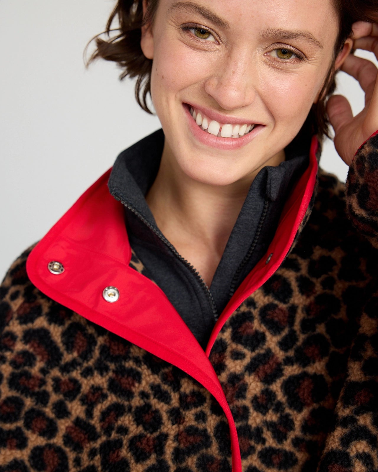 The Berber Soft Luxe GRS Certified Recycled Poly Snap Front Jacket - Leopard Print