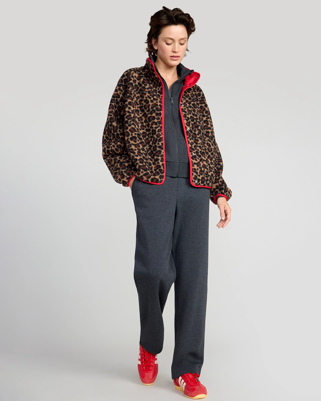 The Berber Soft Luxe GRS Certified Recycled Poly Snap Front Jacket - Leopard Print