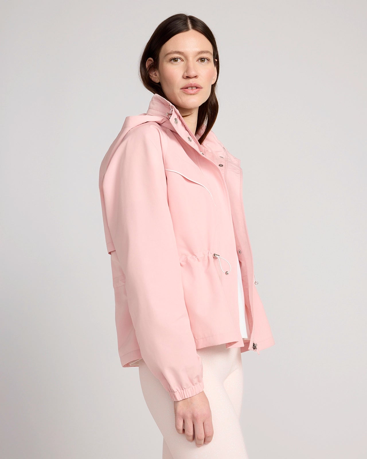 The Travel GRS Certified Recycled Poly Cinched Waist Hooded Jacket - Silver Pink